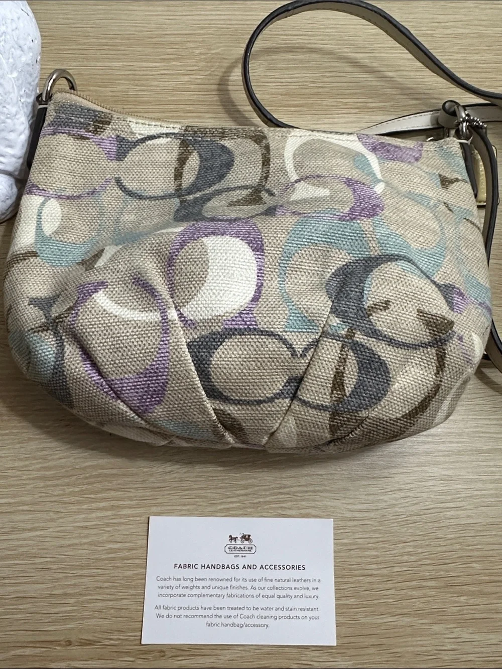 Coach Neutral Canvas Crossbody with Purple and Blue Accents